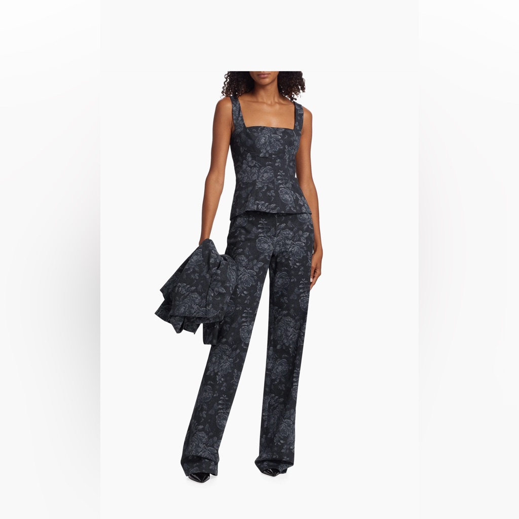 Lela Rose Denim Floral Squareneck